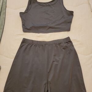 Gray And Brown Crop Top and Shorts Set